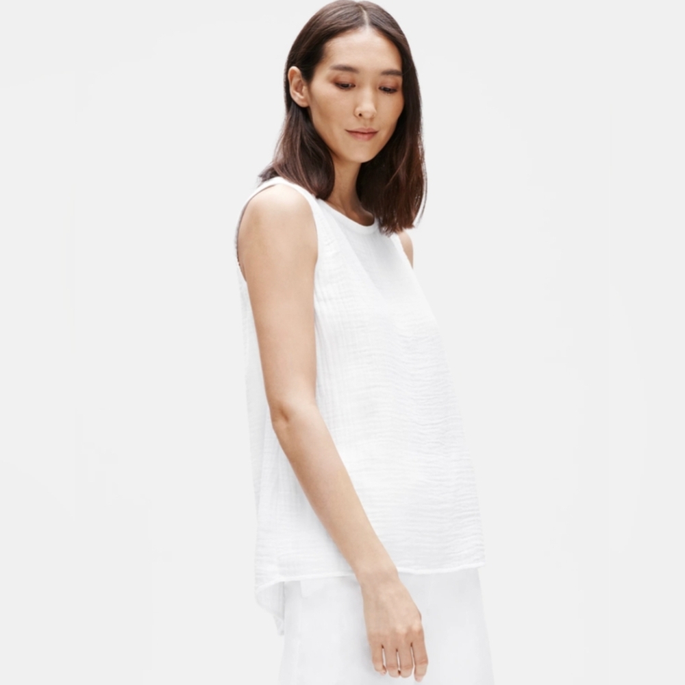 Eileen Fisher Organic Cotton Gauze Bateau Neck Shell Sleeveless Top